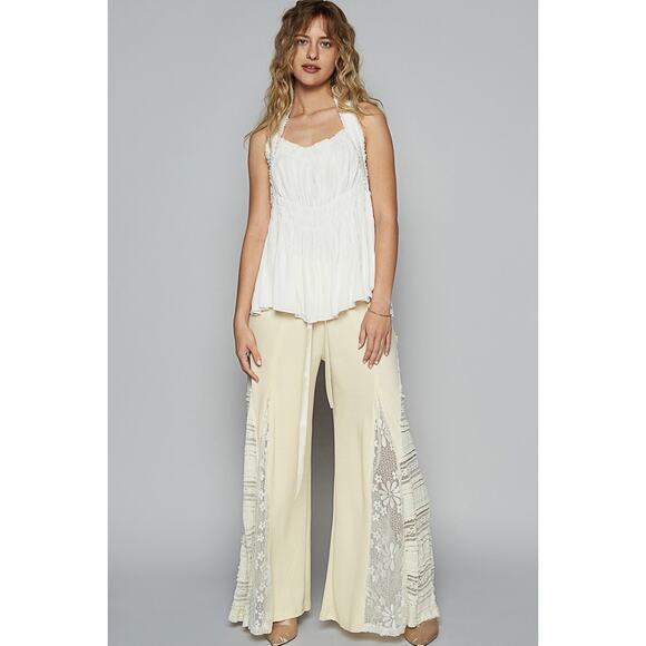 POL Backless Halter Neckline Sleeveless Smocked Shirring Detail Tank Top | White - Picture 6 of 6